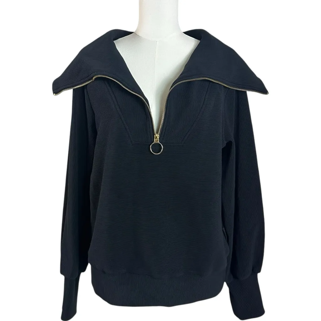 Varley Vine Half Zip Pullover Sweatshirt Sweater in Black Size Small Oversized - Image 12