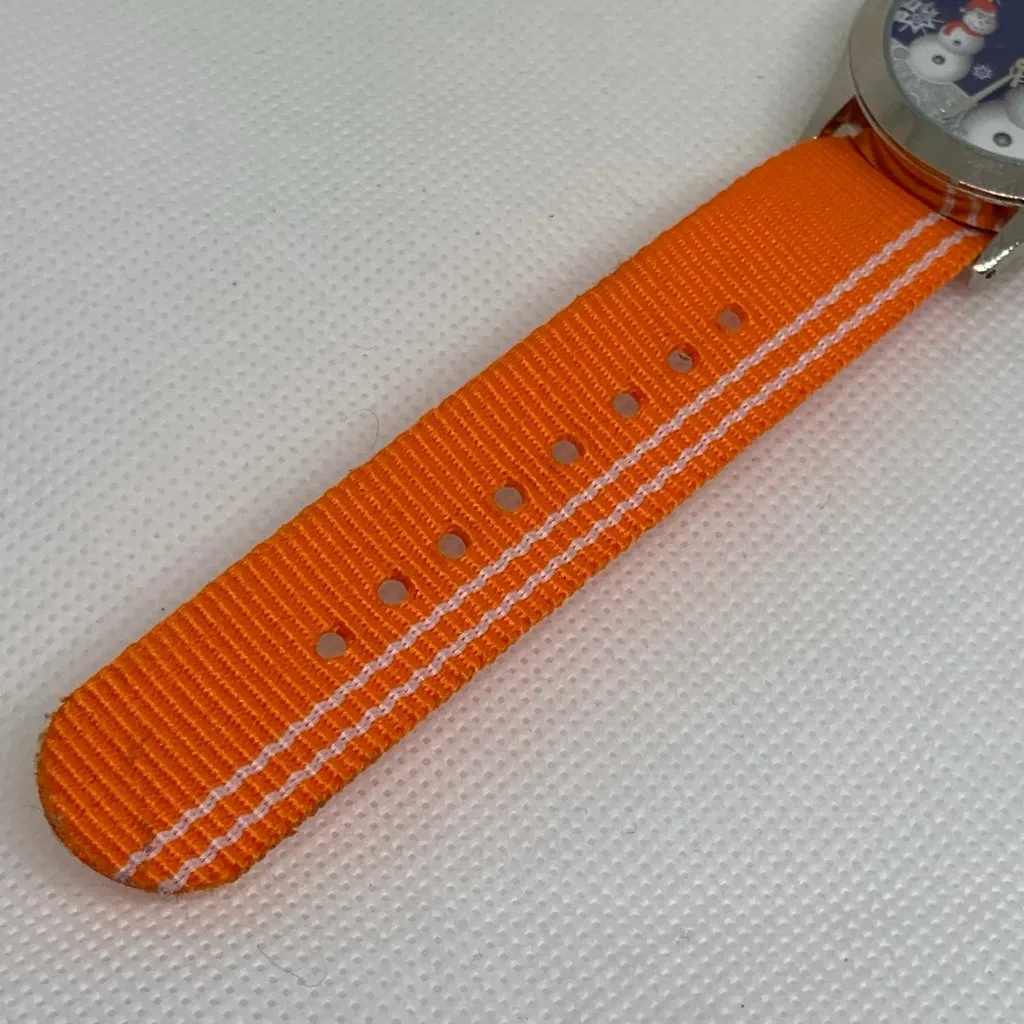 Women/kids Snowman wrist watch silver tone 32mm quartz analog orange running - Image 5