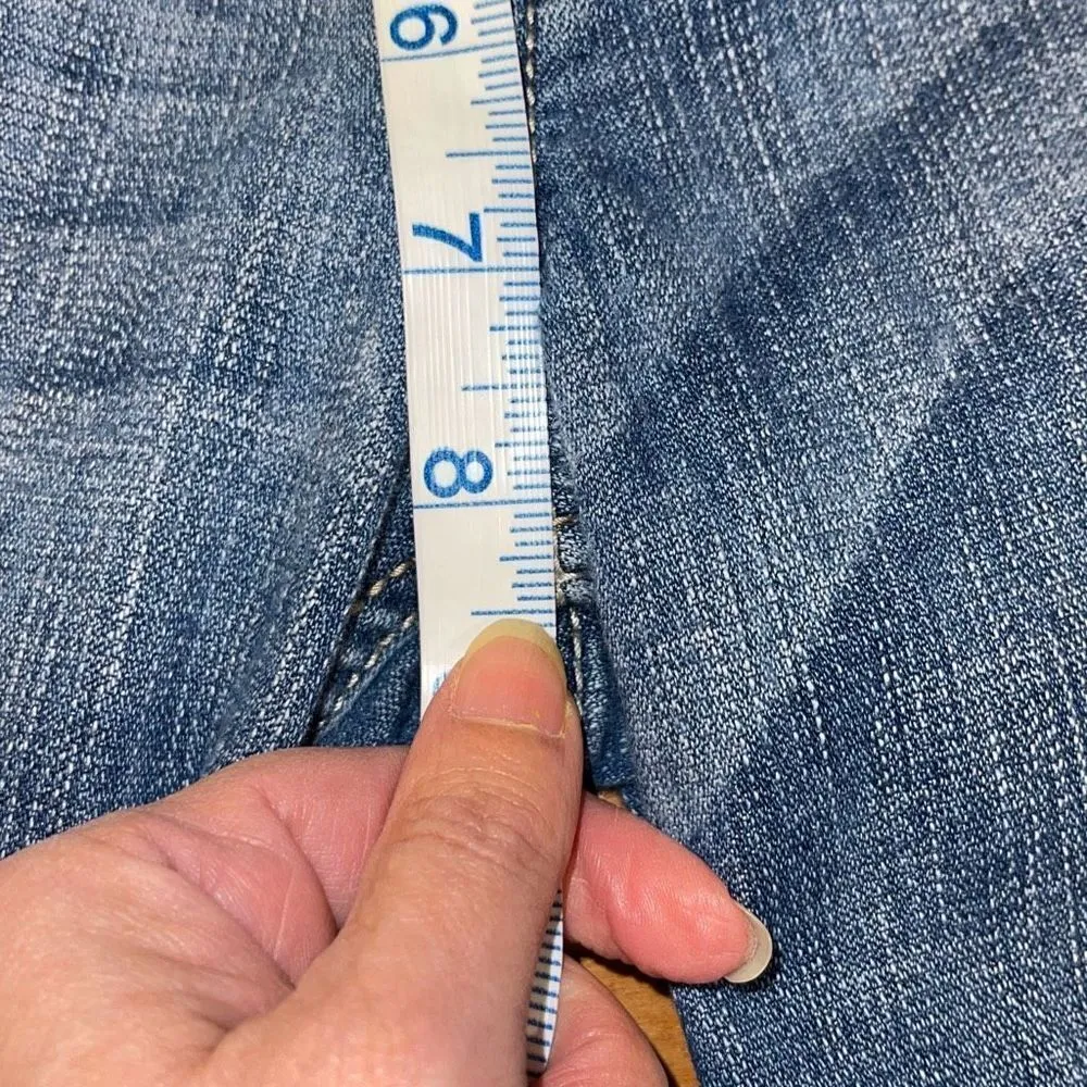 Express Womens Double Button Straight Leg Distressed‎ Jeans Medium Wash Size 6 - Image 9