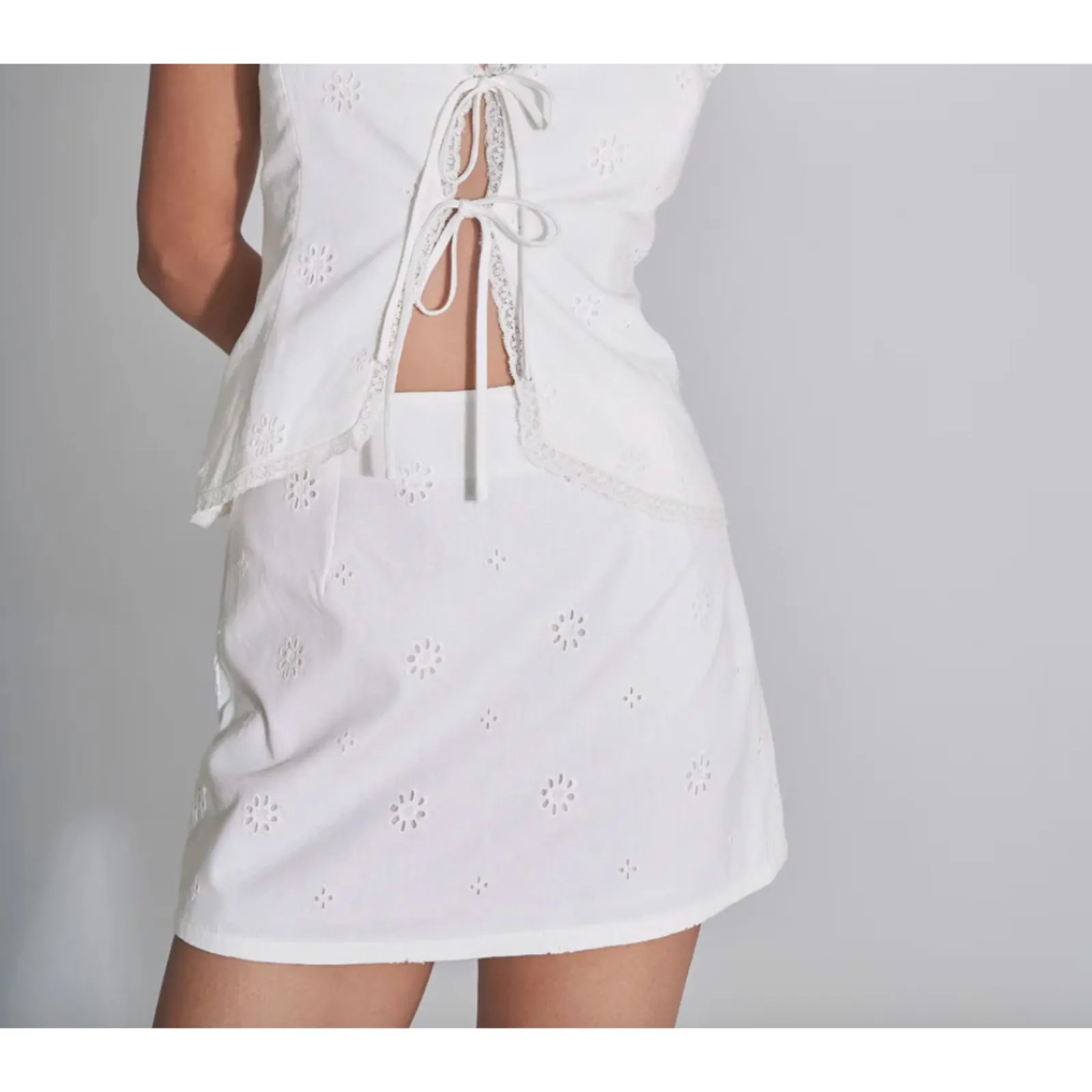 SUMMER‎ AWAY Lenora Eyelet Mini Skirt White NWT Small - Image 2