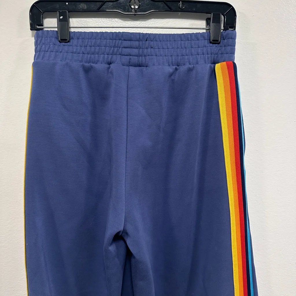 Aldi Gear! Sweatpants! Blue Track Pants with Rainbow Stripes Size small! - Image 7
