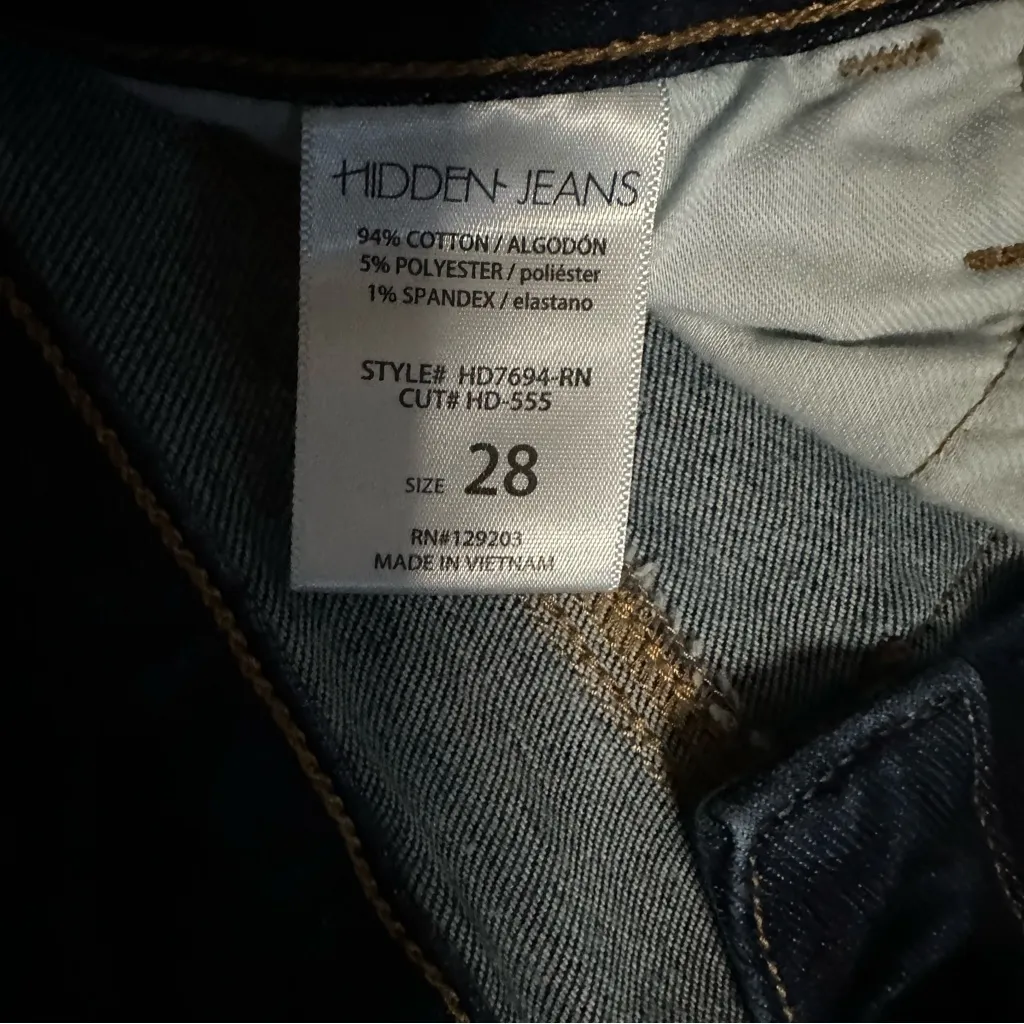 Hidden Mid-Rise Raw Hem Skinny Jeans Dark Wash Denim Size 28 - Image 9
