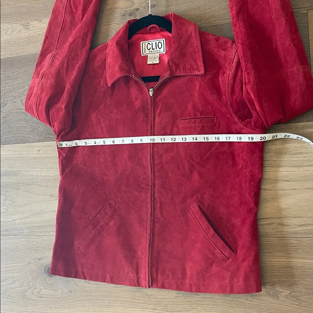 Clio Petites Cherry Red Suede Leather Jacket Size 12 - Image 11
