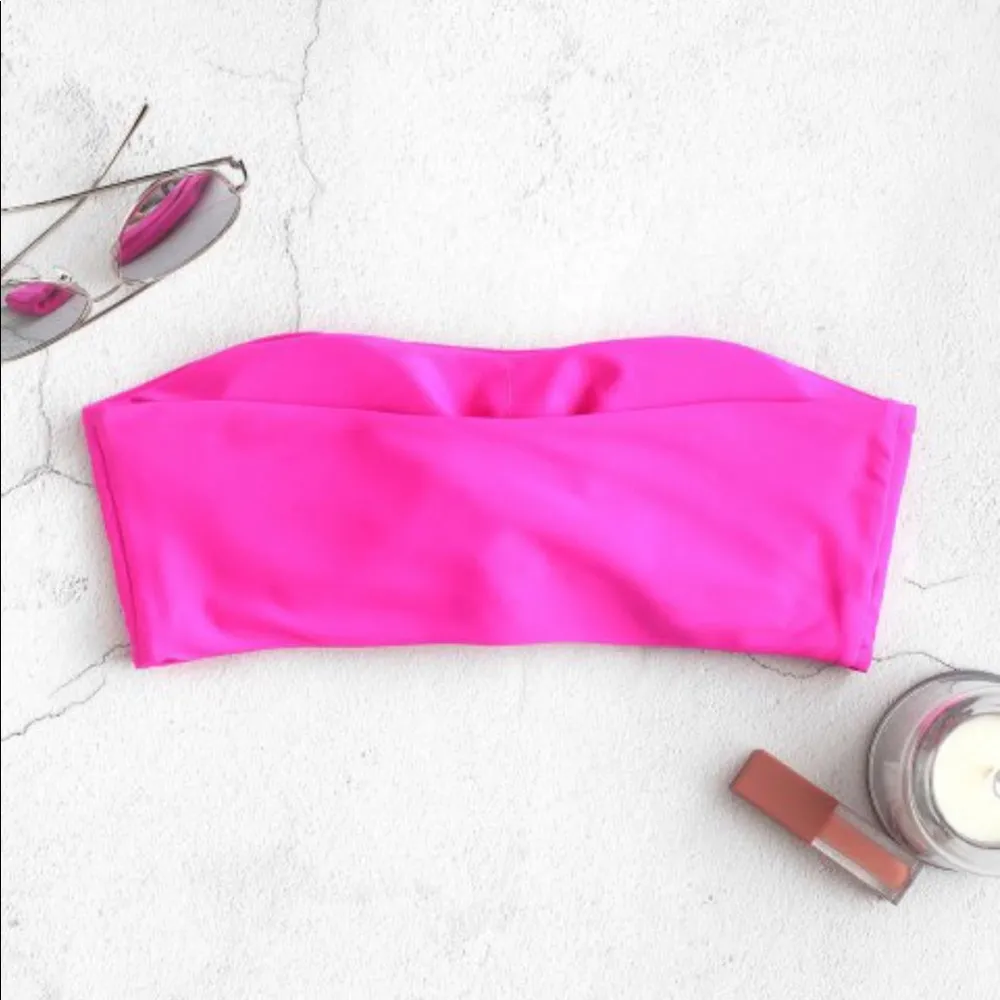 Hot Pink ZAFUL Bandeau Bikini Top - Image 2
