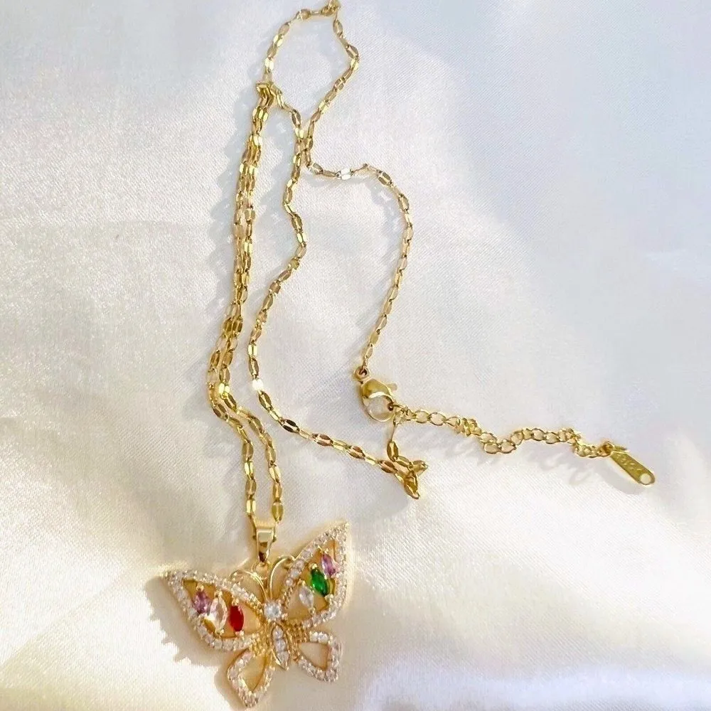 18K Gold Plated Multicolor Butterfly Necklace stainless steel womens jewelry - Image 6