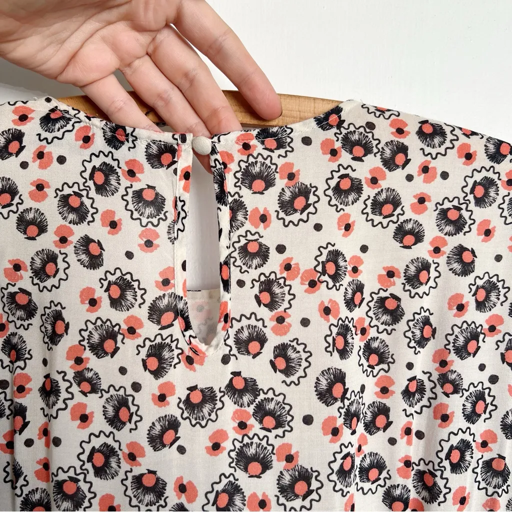 RIXO • Kristen Dress maxi rayon floral Shell Squiggle Coral puff sleeve tiered Orange Size M - Image 16