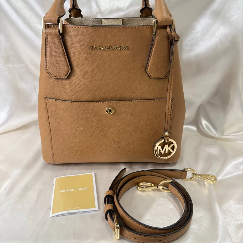 New Michael Kors Greenwich Saffiano Leather Satchel Bag Brown Tote Classic Chic - Image 14