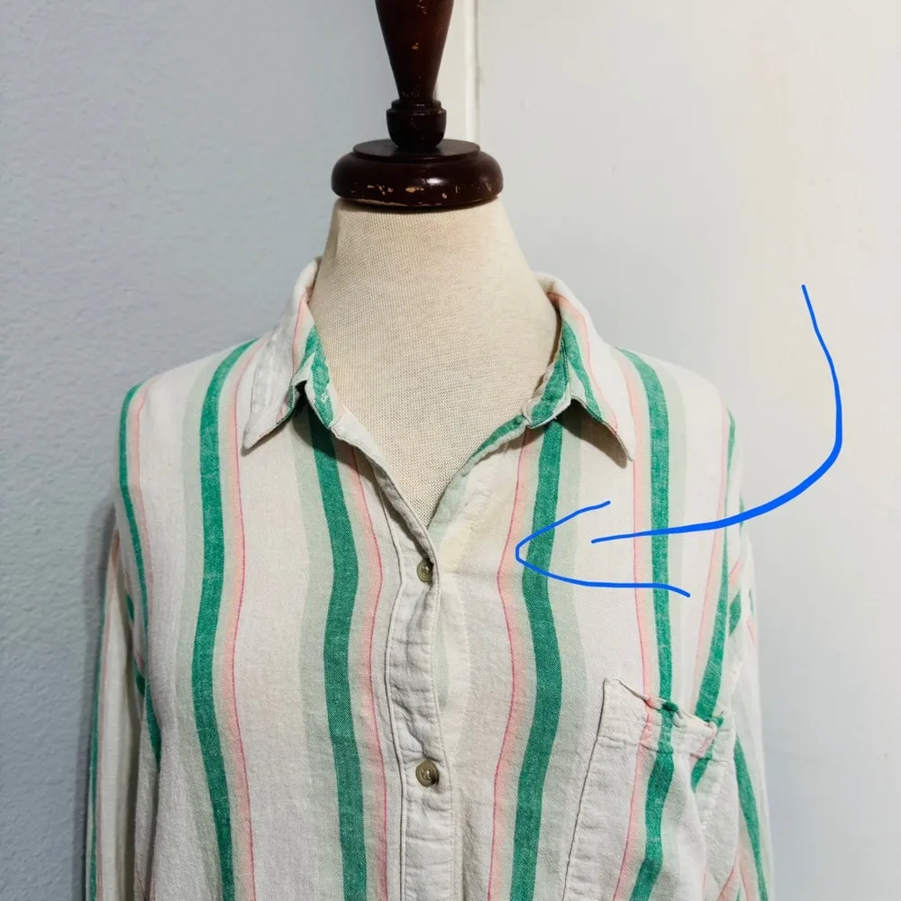 Old Navy Women The Boyfriend Linen Blend Oversized Striped Button-Up Shirt Sz XL - Image 2