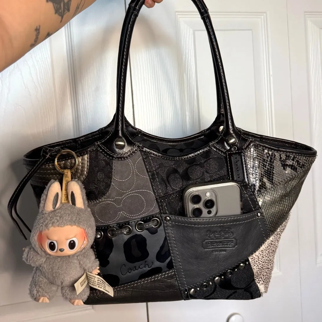 y2k Coach Patchwork Tote Shoulder Handbag Purse Grey Silver Black 12899 - Image 3