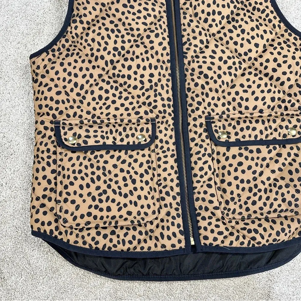 J. Crew Factory Animal Print Puffer Quilted Vest Full Zip Snap Pockets M Tan Size M - Image 6