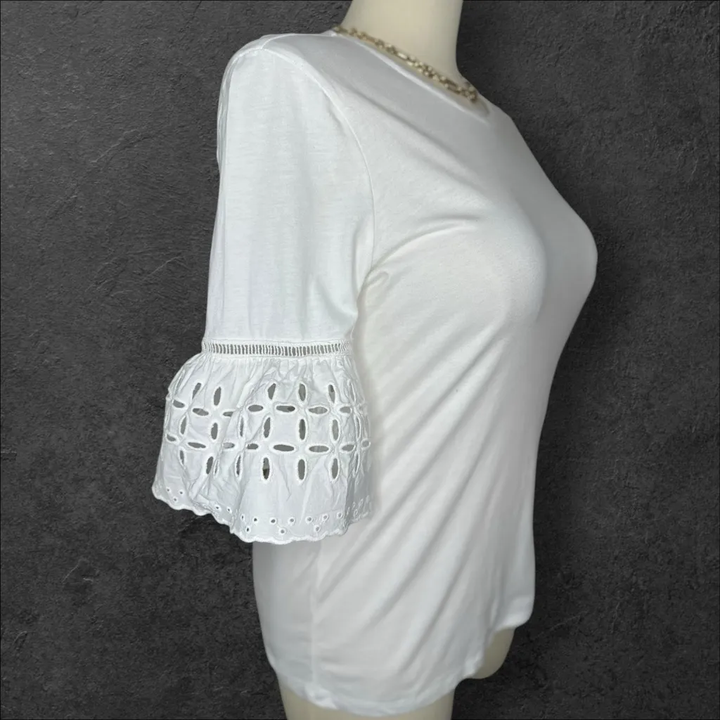 Ann Taylor White Blouse with eyelet detail on the bell sleeves (966) - Image 4