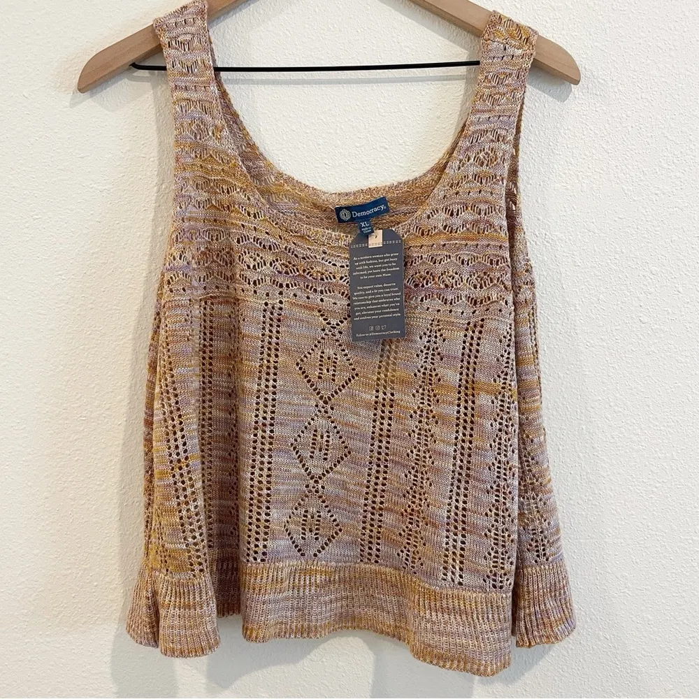 Democracy Tank Top Womens XL Crochet Sweater Festival Retro Boho Hippie‎ Chic - Image 3