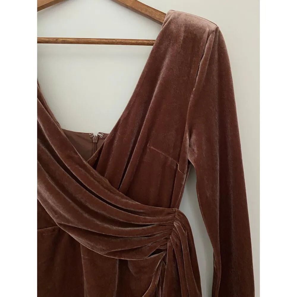 Michael Costello Revolve Lafayette Dress Velvet Chocolate Brown One Shoulder Size M - Image 4