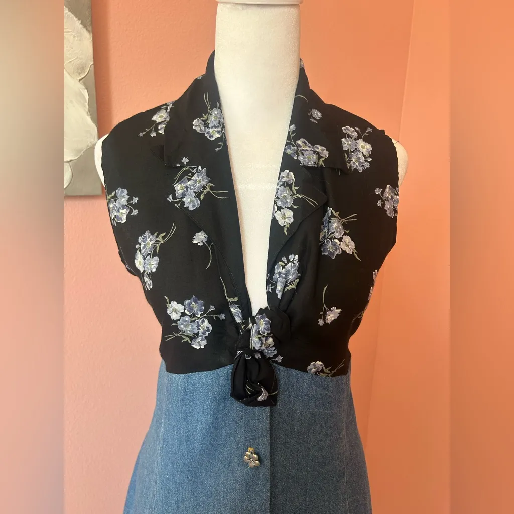 Authentic early 90s Vintage floral grunge Cottagecore denim floral dress NWT S - Image 5
