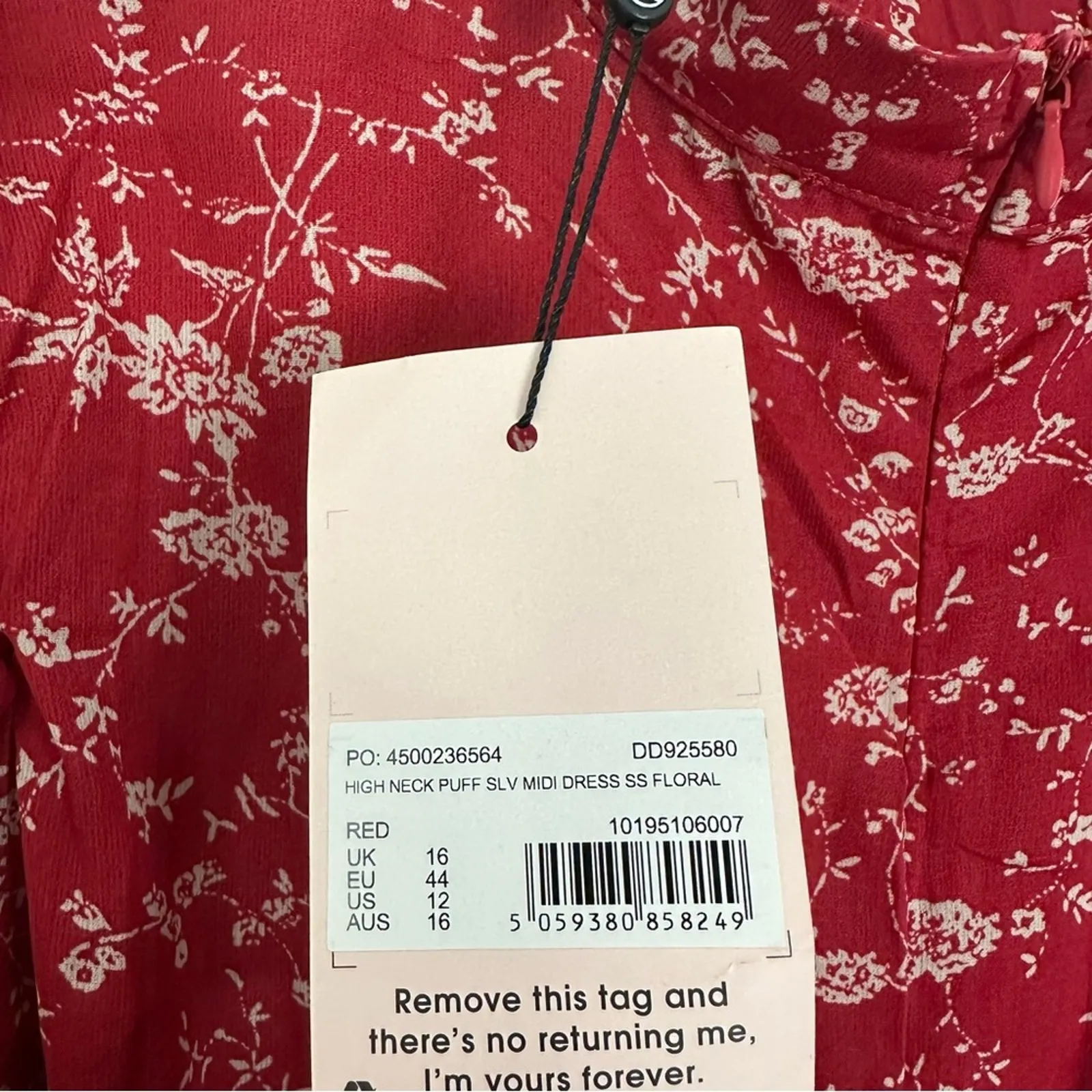 Missguided High Neck Puff Sleeve Midi Dress Red Floral Size US 12 NWT - Image 14