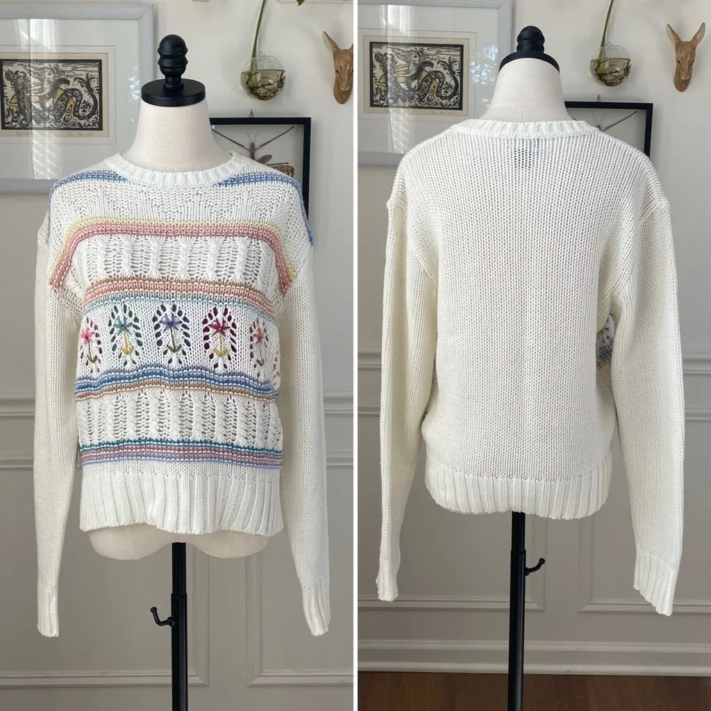 Vintage 90s Gitano Embroidered Flower Sweater XL Pink - Image 2