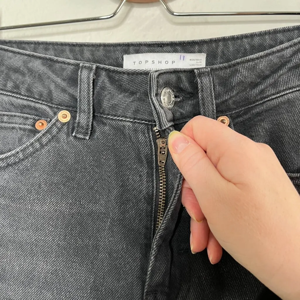 Topshop Womens Straight Leg High Waisted Black Denim Jeans Size 26 Frayed grunge - Image 8