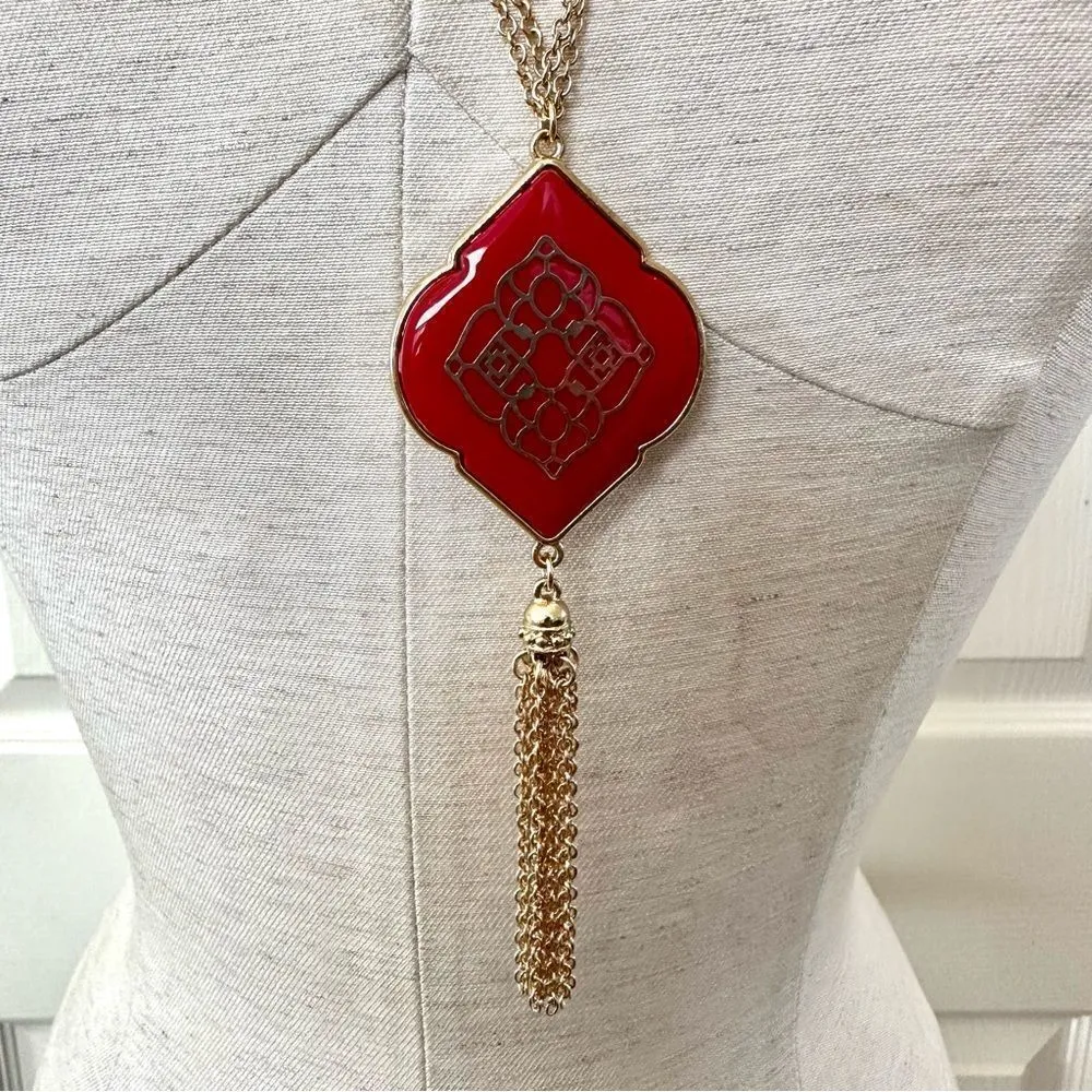 Charming Charlie red and gold tone tassel necklace - Image 5