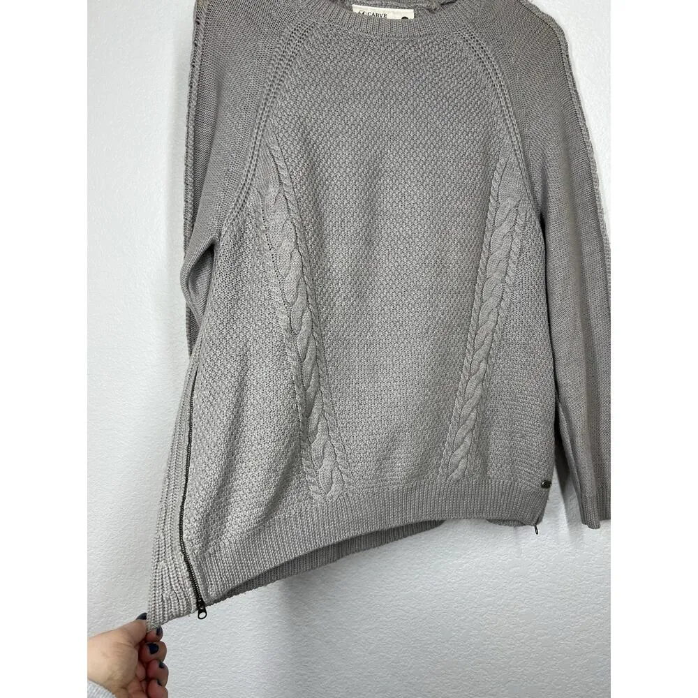 Carve Designs Large Gray Cable Knit Sweater Side Zippers Wool Blend - Image 3