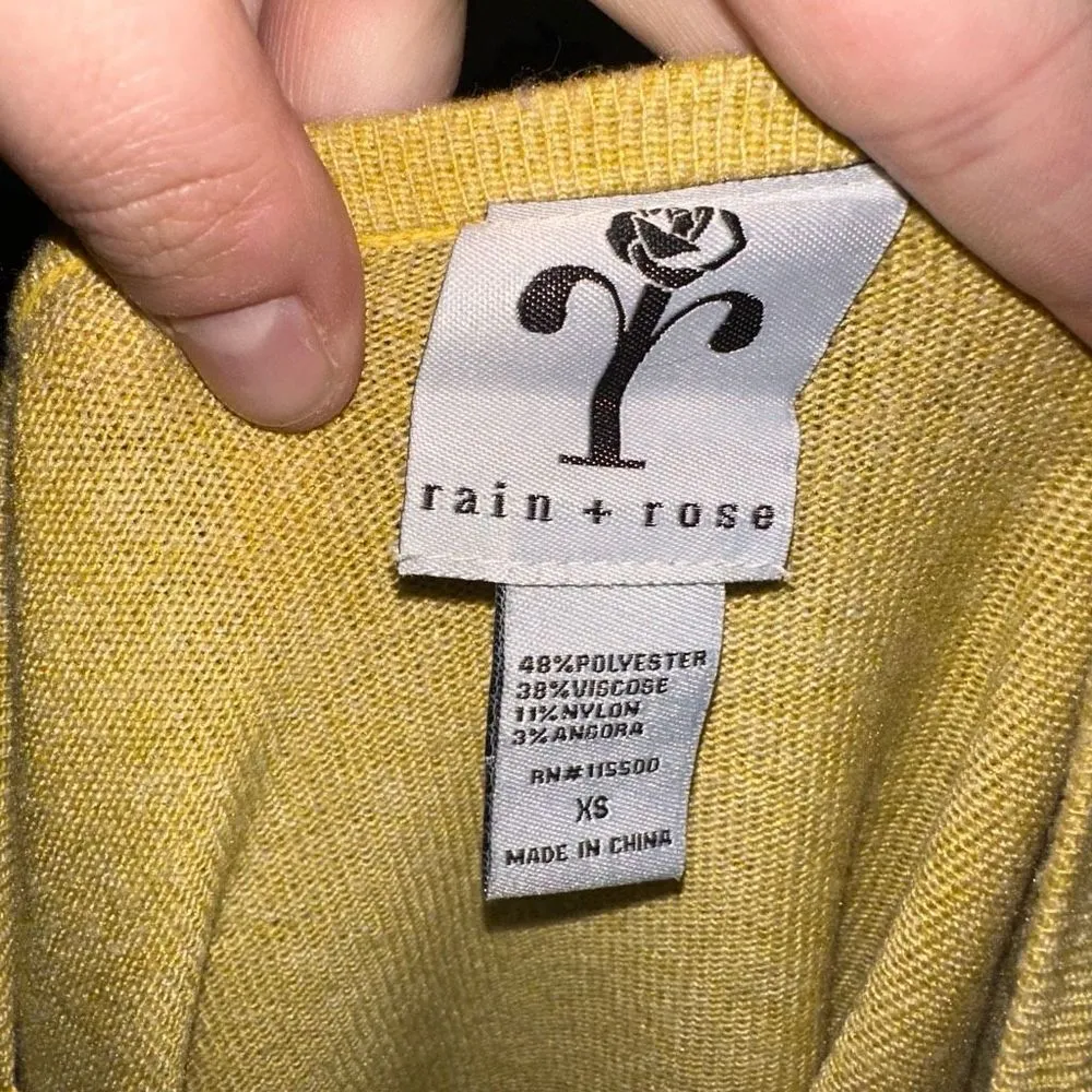 Rain + Rose mustard yellow XS embroidered boho sweater - Image 4