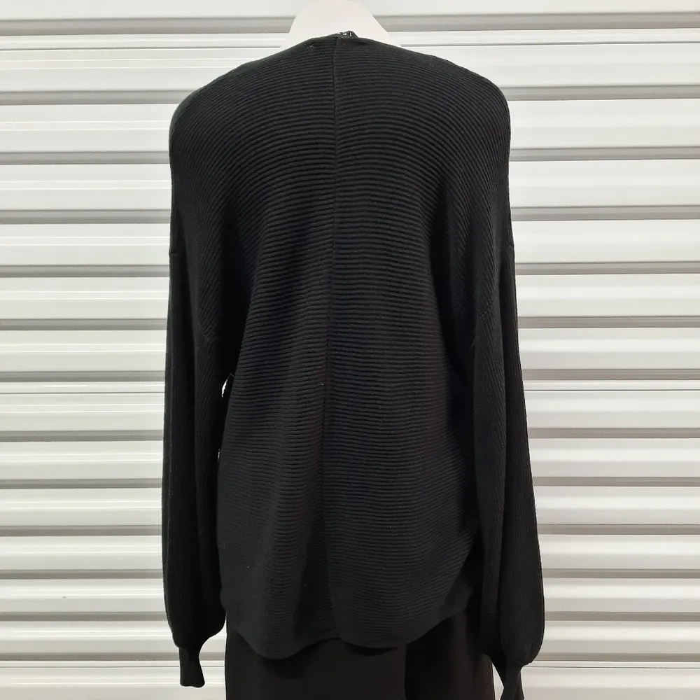 1. State Sweater Womens Small Black Oversized Ribbed Knit Balloon Sleeve V-Neck - Image 4