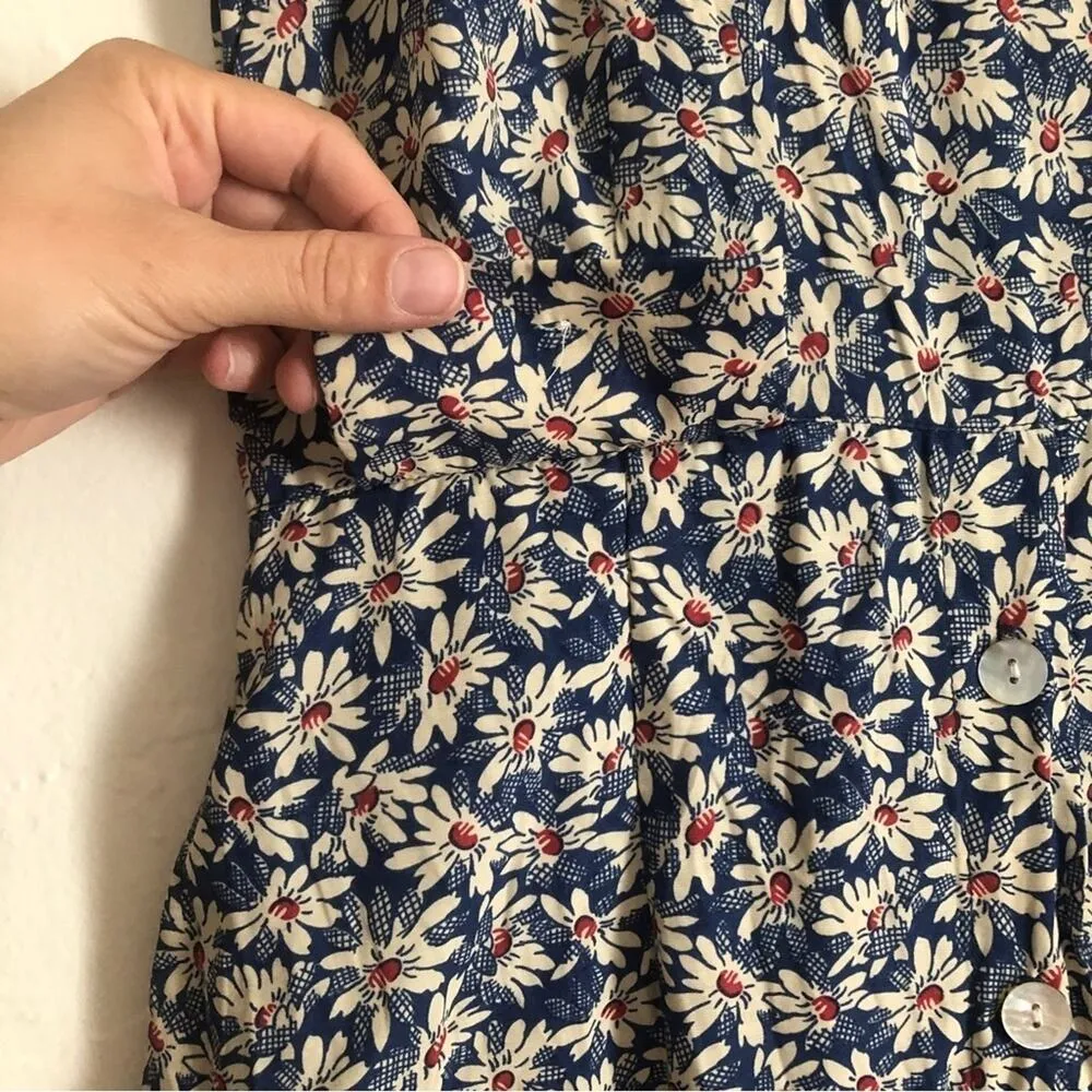 Vintage Carol Anderson Petites Blue White Daisy Floral Button Jumpsuit Romper Size 4P - Image 5
