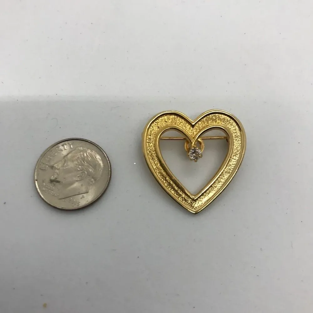 Vintage Heart Rhinestone Gold Brooch Pendant Accessocraft - Image 5