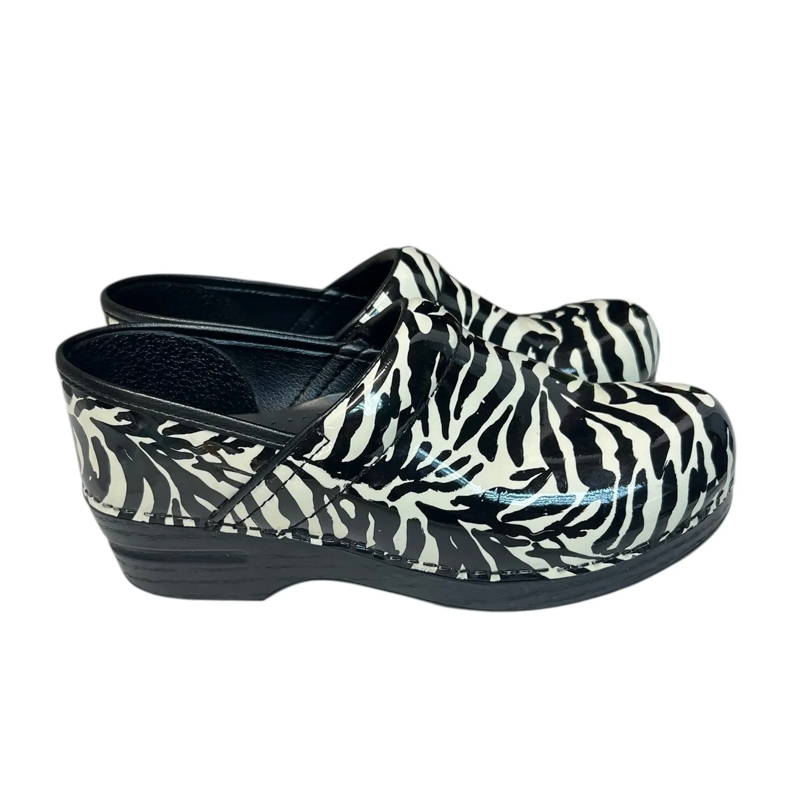 Dansko Professional Leather Clogs Black White Zebra Print 39 (8.5-9) - Image 3