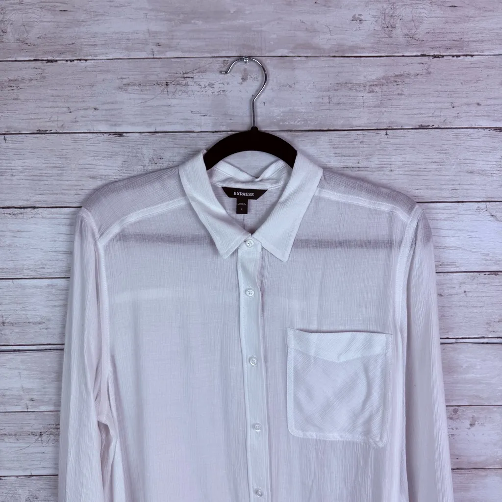 Express Relaxed Fit Portofino Shirt in white sheer crepe fabric Size Large - Image 2