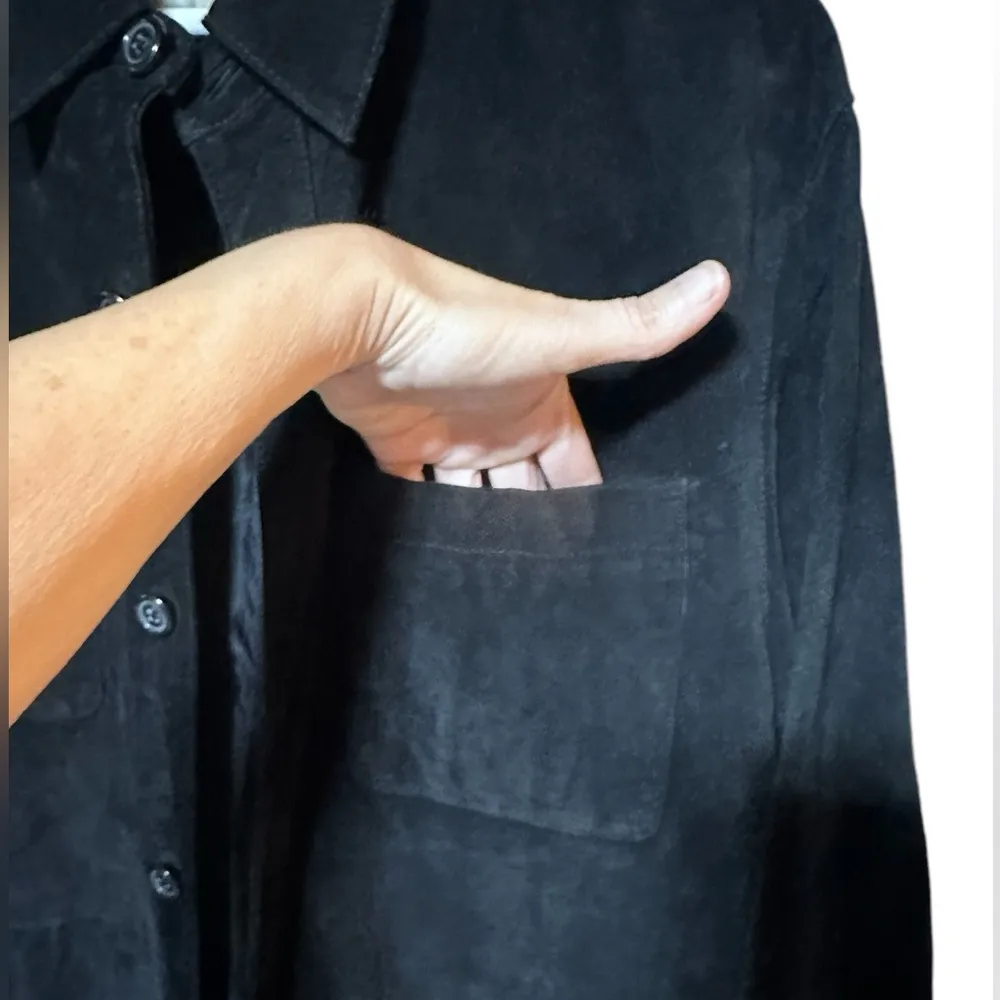 Trendy Unisex Shacket Shirt Jacket Suede Rugged Black Small Boho Chic - Image 6