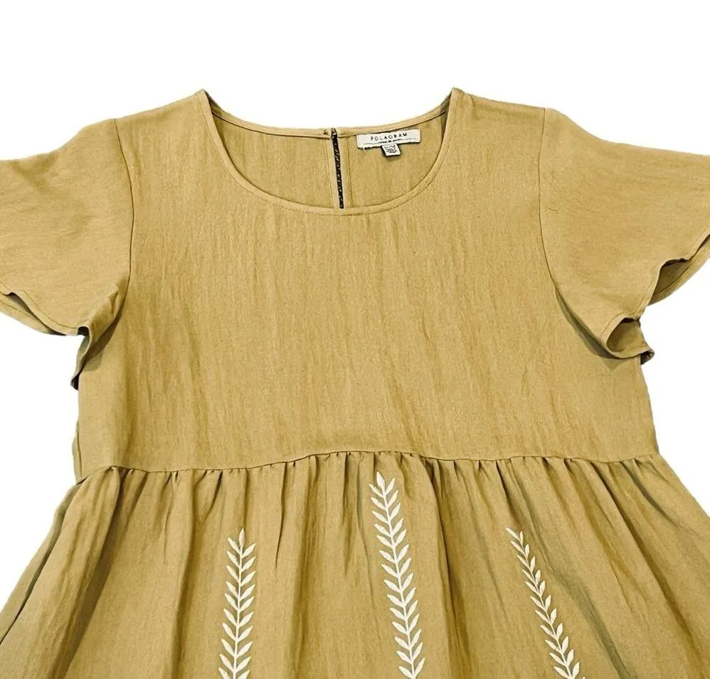 POLAGRAM blouse shirt top size Medium yellow/green embroidered flower design - Image 3