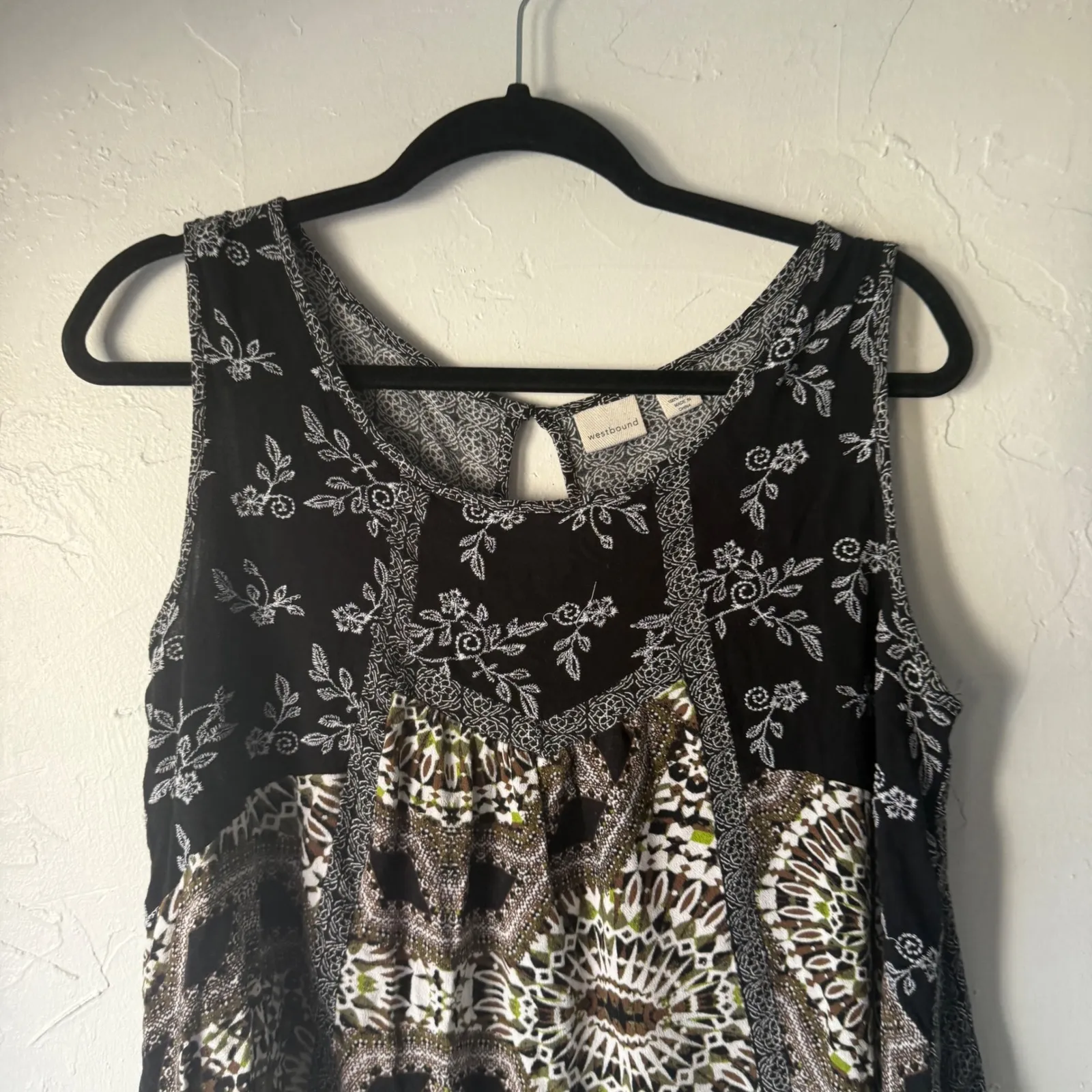 Westbound Womens XL Tank Top Black White Brown Bohemian Whimsigoth‎ Grunge - Image 2