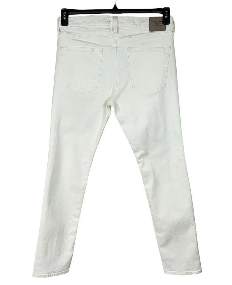 Abercrombie & Fitch SZ W33 L32 Skinny Jeans Iconic Stretch Hi-Rise Zip-Fly White - Image 5