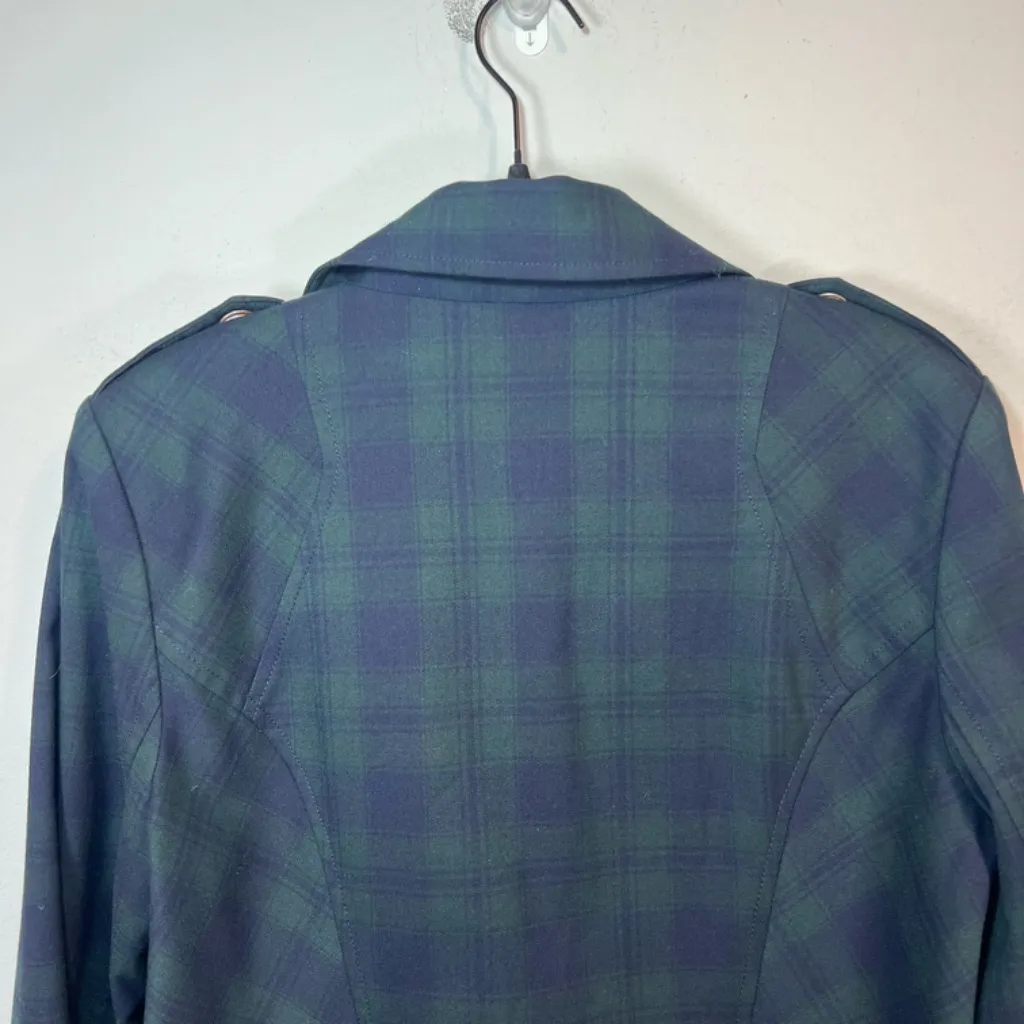 Cabi Tartan Plaid Asymmetrical Zip Moto Jacket Blazer Blue Green Academia Size 6 - Image 13