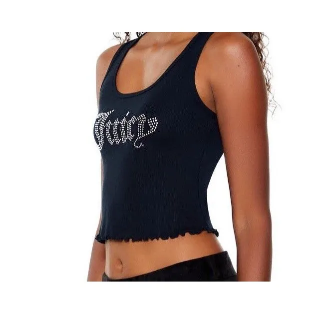 Juicy Couture Forever 21 Black Rhinestone Crop Tank‎ Top Women’s Sz L  Y2K Style - Image 3