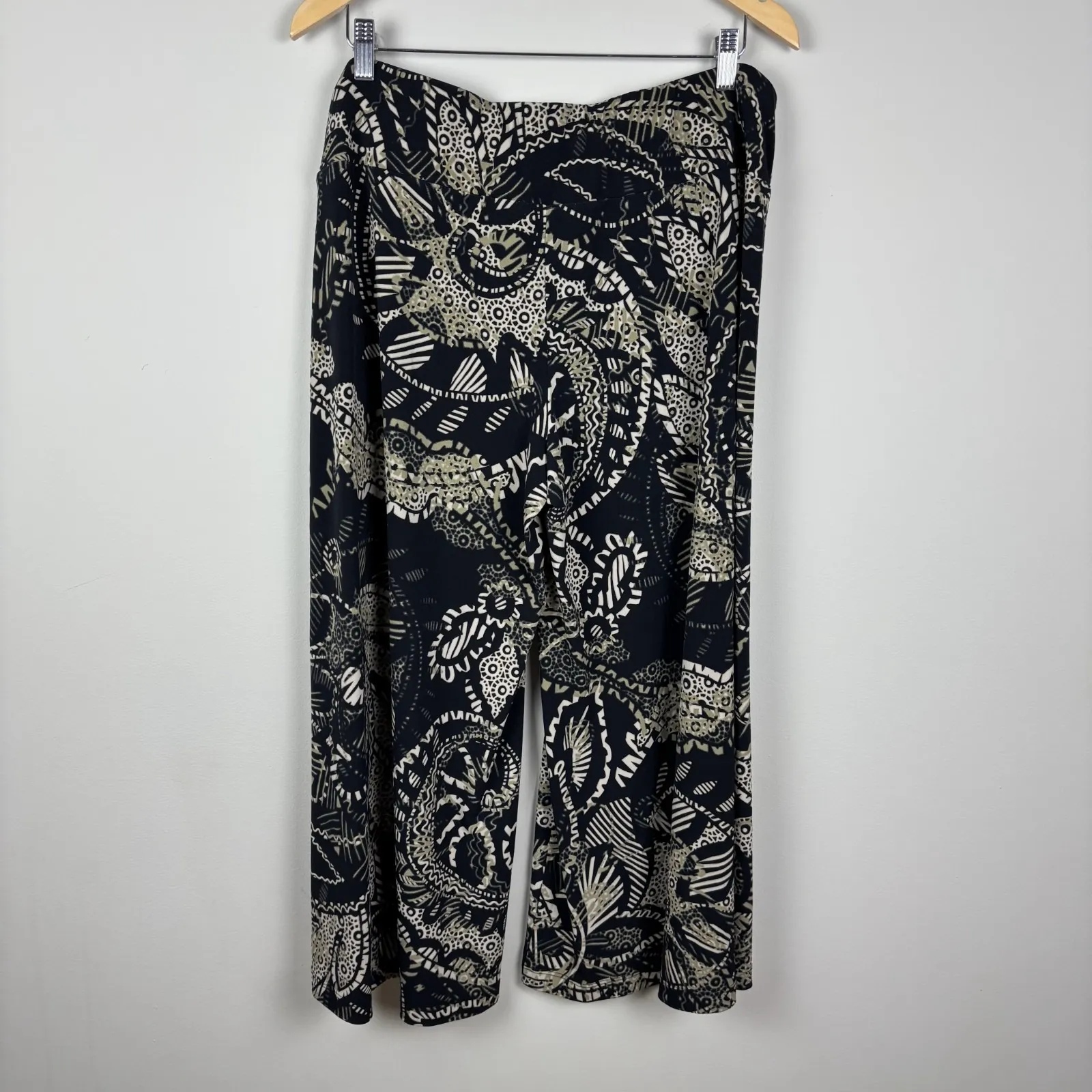 Cabi Palazzo Pants Wide Leg Womens XL Black Tan Cropped Pull On Slinky Safari - Image 3