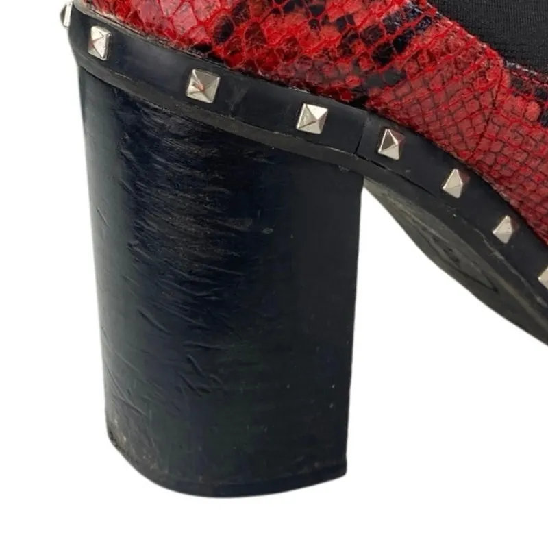 Charles by Charles David Dodger Red Snakeskin Leather Studded Chelsea Boots 7.5M - Image 6