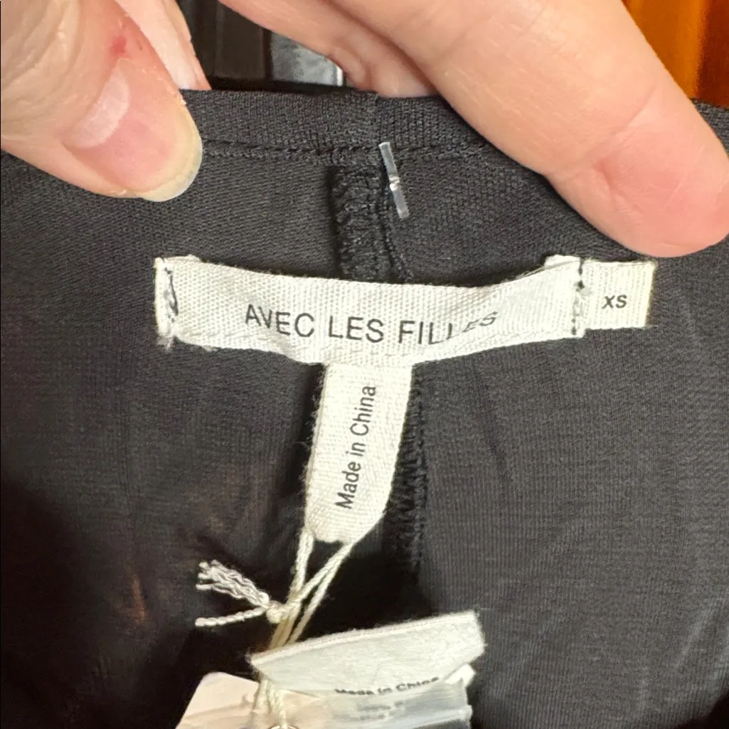 NWT Avec Les Filles Black Front Tie Midi Pencil Skirt XS Slit Rayon - Image 6