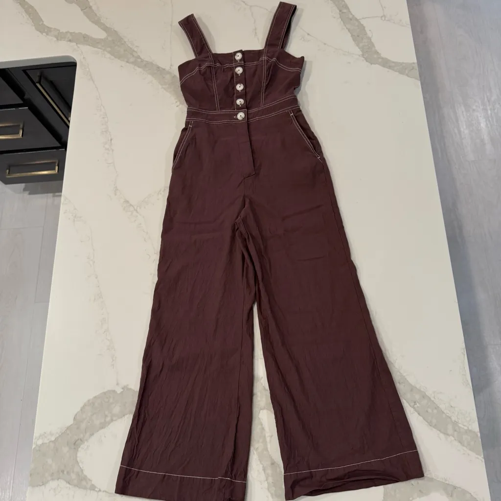 Maeve by Anthropologie The Colette Portside Button Front Jumpsuit Womens 2 Brown - Image 2