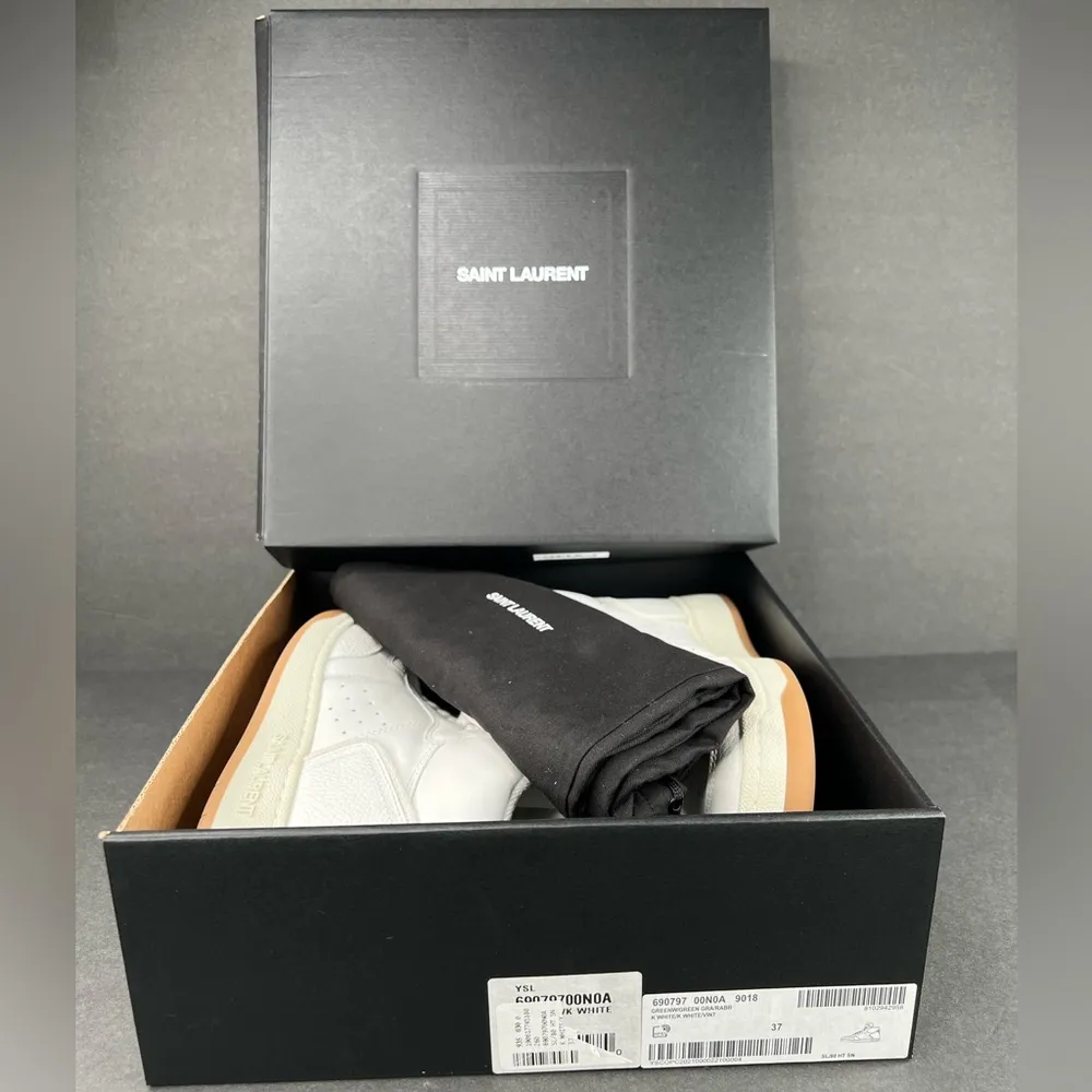 SAINT LAURENT SL 80 WOMEN SL/80 HIGH TOP LOGO YSL LEATHER SNEAKERS SIZE EU 37 - Image 2