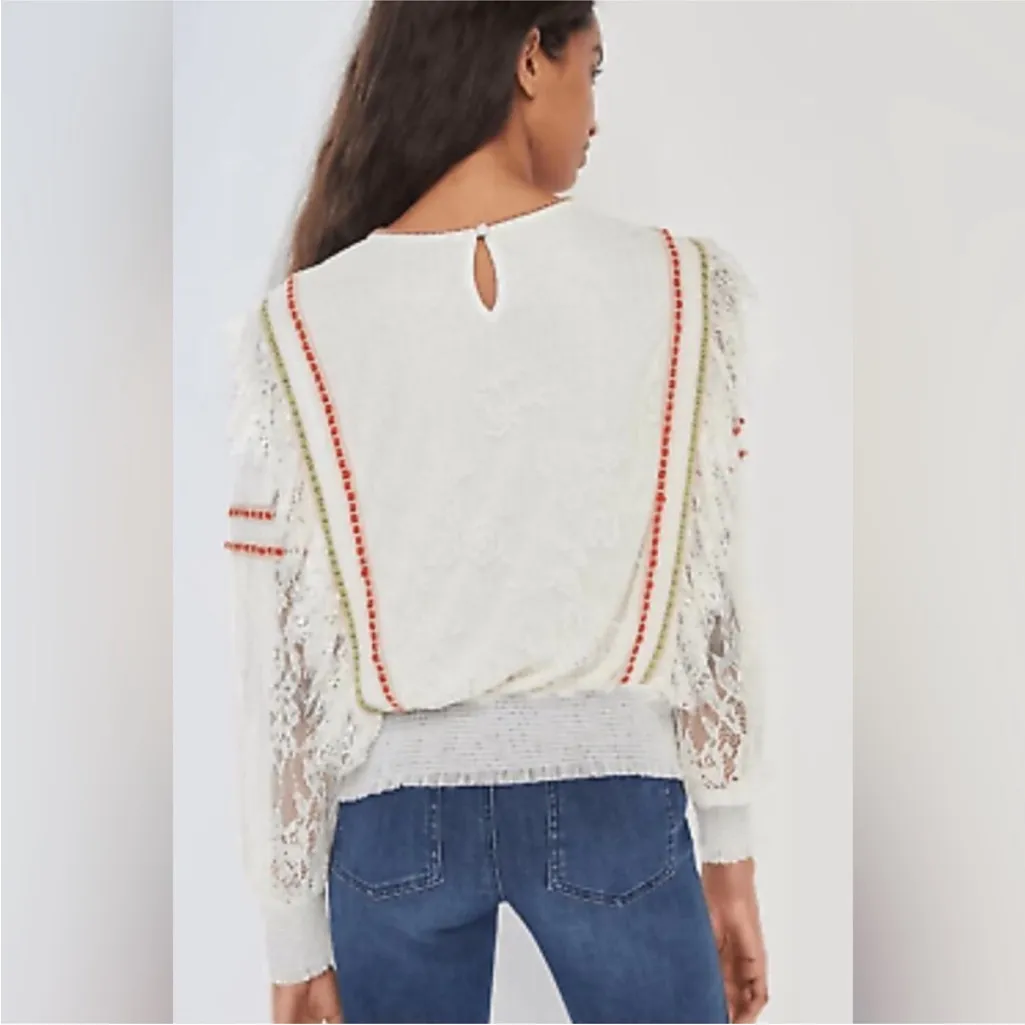 Bl^nk London x Anthropologie Embroidered Tali Floral‎ Lace Top Size Small Pink - Image 2