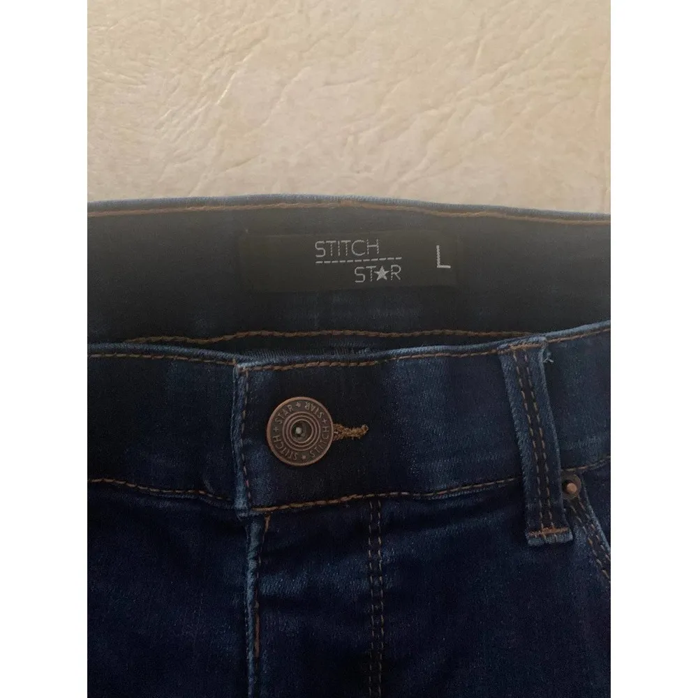 womans size large cuffed ankle jeans jeggings stitch star dark wash cute denim Blue - Image 3