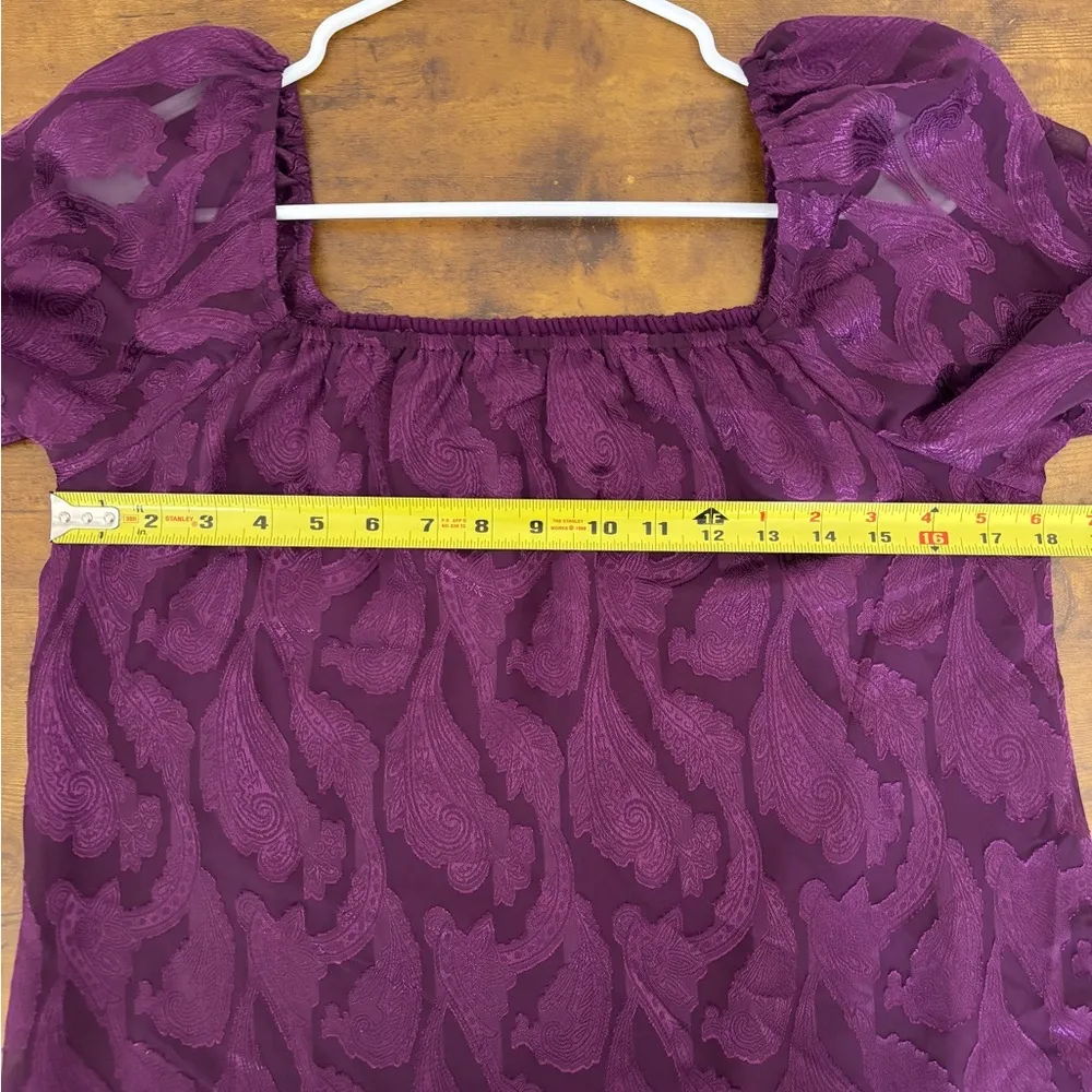 NWOT Mason & Belle Stitch Fix Purple Blouse Size M Long Puff Sleeve Sheen Lined - Image 6