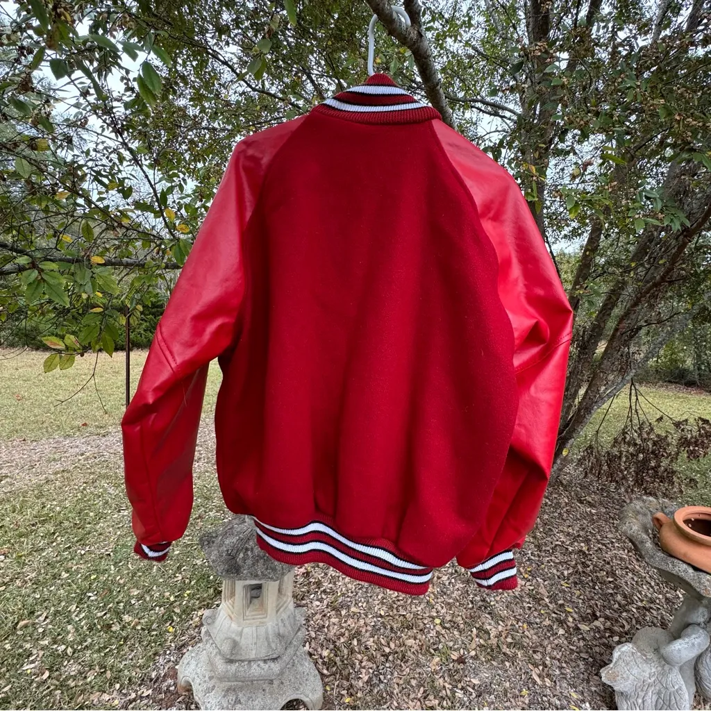 🆕NEFF Varsity Wool Jacket Red fully Lined Snap Closure With the patch P - Image 2