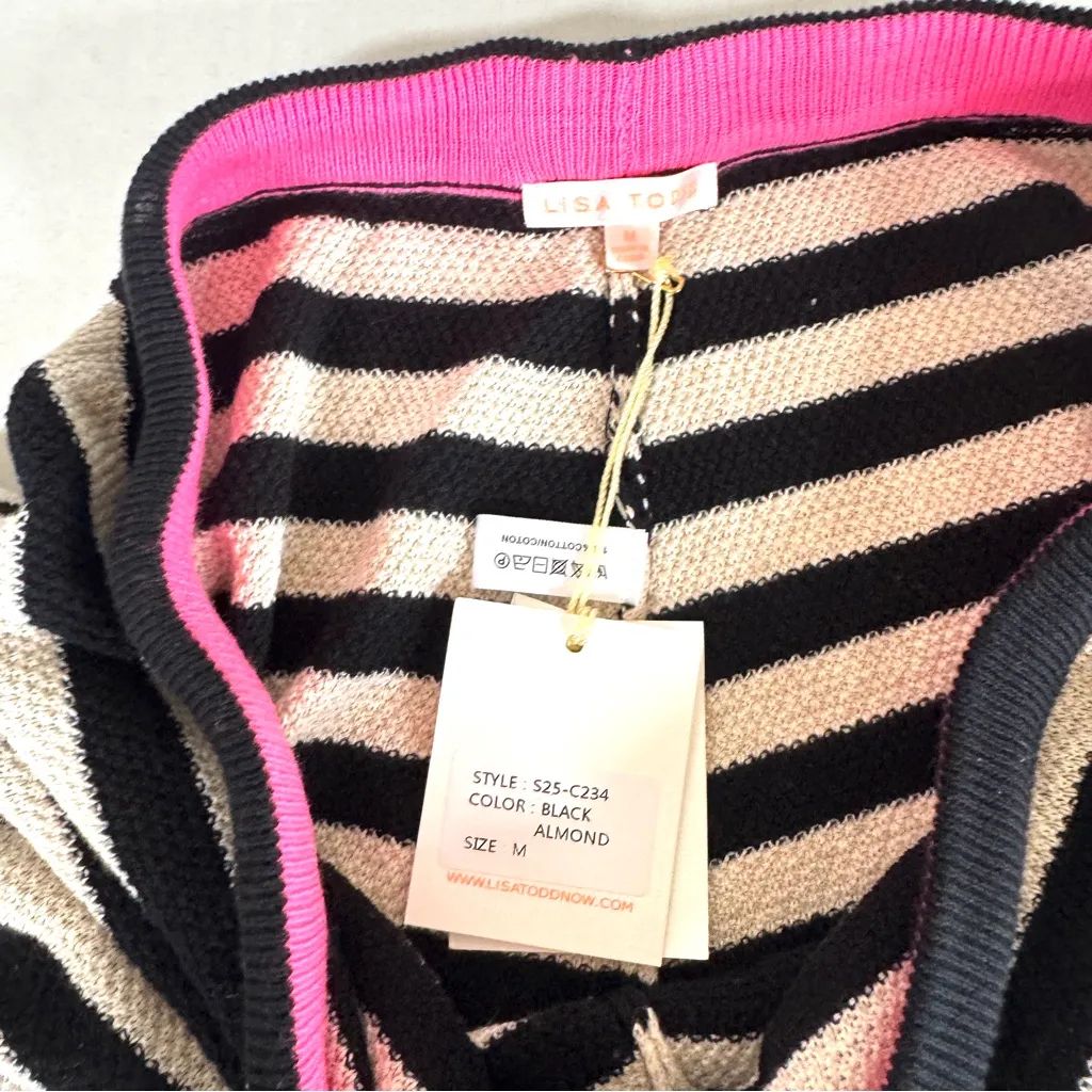 NWT Lisa Todd Summer Lovin’ black/cream stripe heart knit shorts sz Medium Black - Image 5