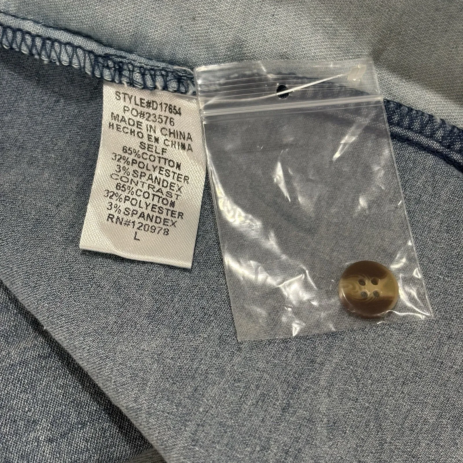 Entro Size L Blue Cotton Chambray Shirt Dress Pockets Color Block - Image 5