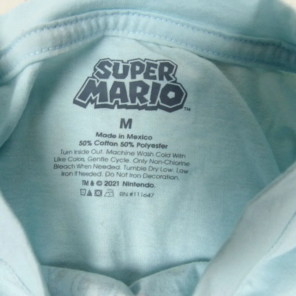 Nintendo Super Mario T-Shirt Womens M Baby Blue Mario Yoshi Graphic Logo Kidcore - Image 5