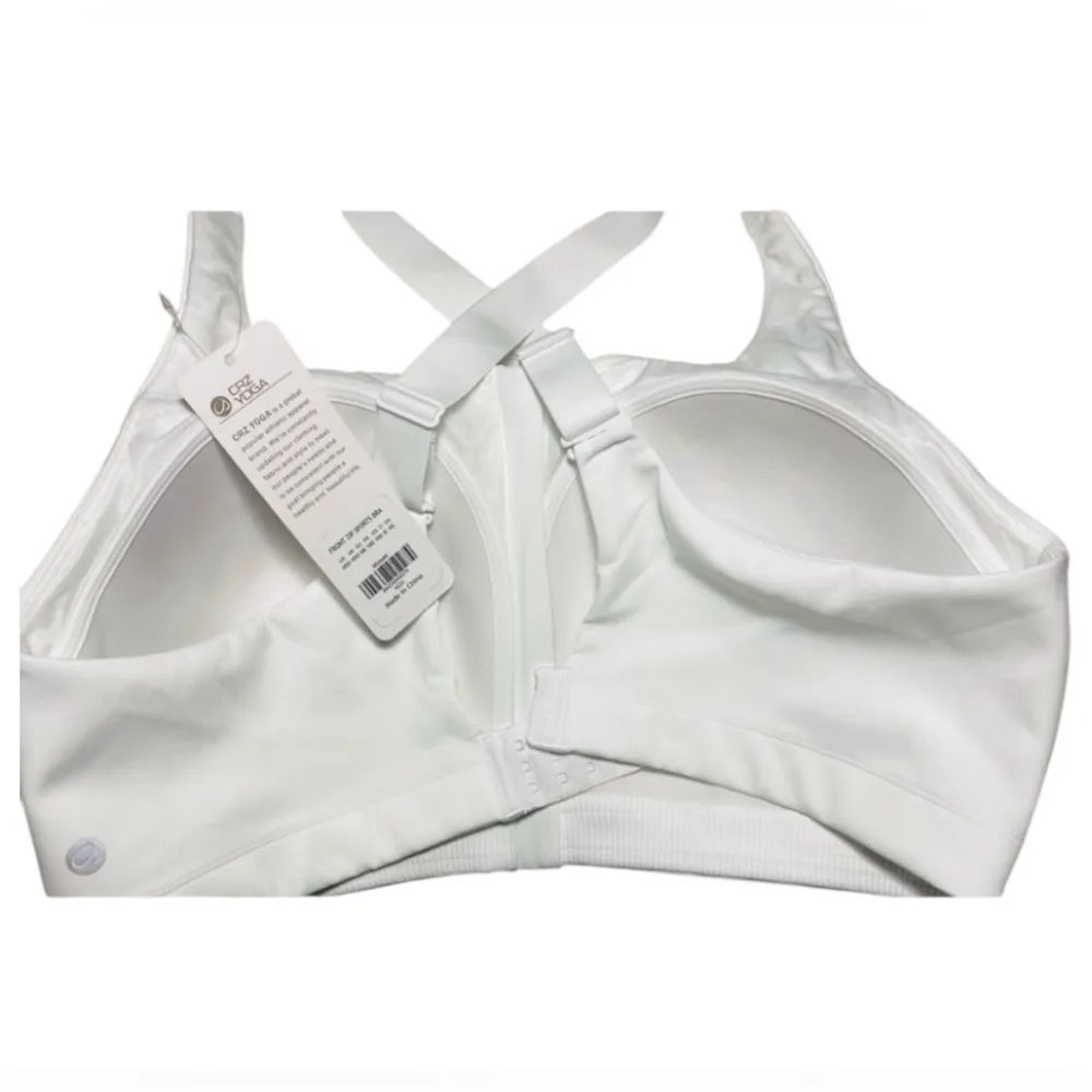 CRZ YOGA Women’s 40DD White Zip-Front Support Adjustable Straps Sports Bra NWT - Image 2