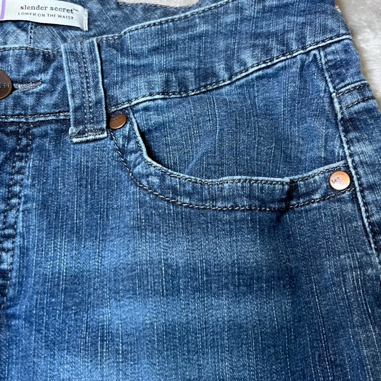 Lee Slender Secret Lower On The Waist Blue Jeans Women 10 Denim Flap Pockets - Image 14