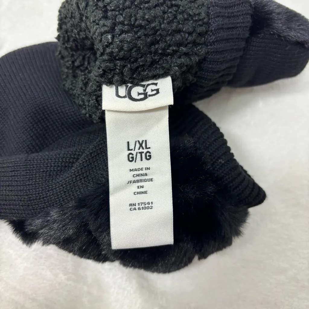 UGG Luxe BLACK FAUX FUR FUZZY WOOL BLEND MITTENS WITH SHERPA LINING size L/XL - Image 5
